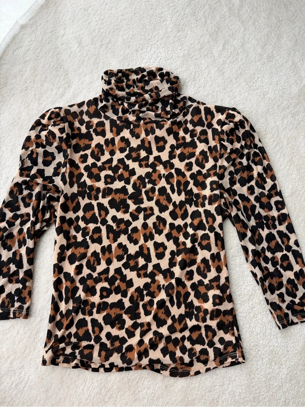Free People Aminal Leopard Print Turtleneck Long Sleeve Semi Sheer Top